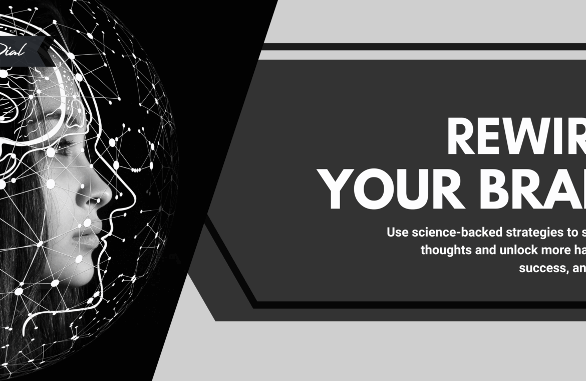 Hero image for Rob Dial’s Rewire Your Brain training, featuring a woman’s profile blended with a digital brain and neural network illustration.
