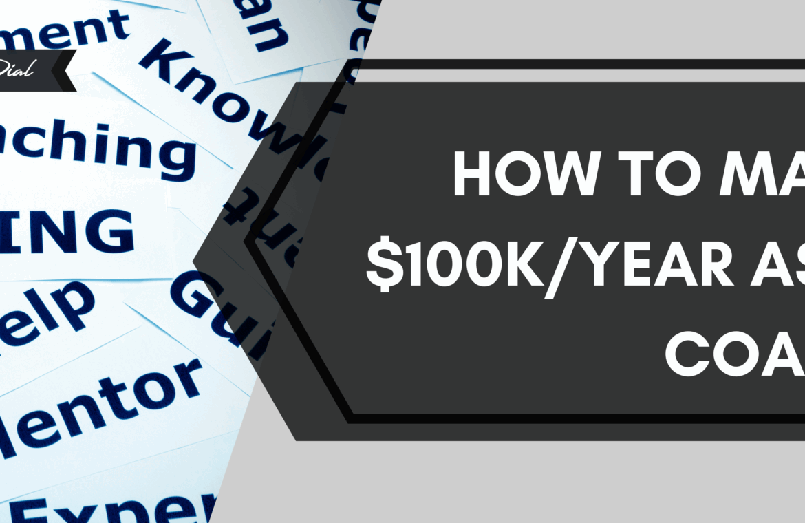 Hero image for Rob Dial’s training on how to make $100K/year as a coach, featuring keywords like "Mentor" and "Teaching" in the background.